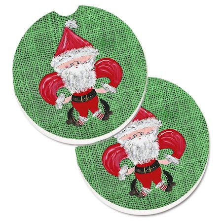 Carolines Treasures Christmas Santa Fleur De Lis Set of 2 Cup Holder Car Coaster 8746CARC